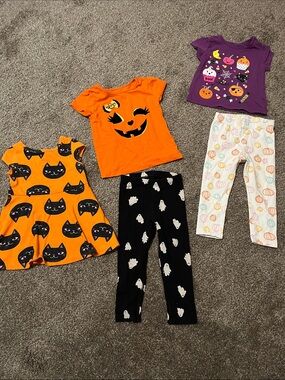 The Children's Place Orange & Purple Halloween Dress, Tees and Leggings Set